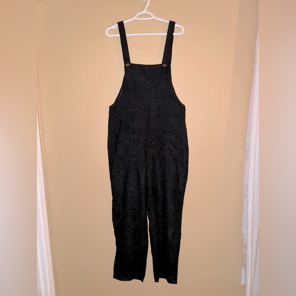 Black velvety corduroy overalls